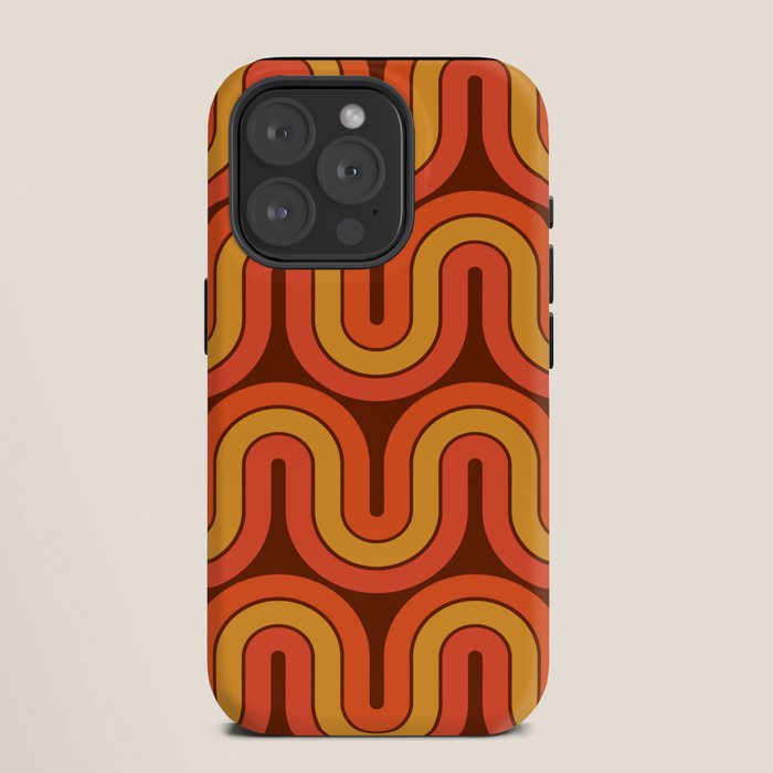 70s Retro Vintage Style Geometric Pattern Autumn Brown Orange and Yellow iPhone Case