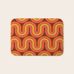 70s Retro Vintage Style Geometric Pattern Autumn Brown Orange and Yellow Bath Mat