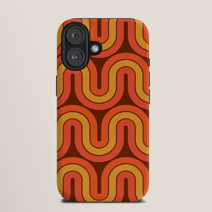 70s Retro Vintage Style Geometric Pattern Autumn Brown Orange and Yellow iPhone Case