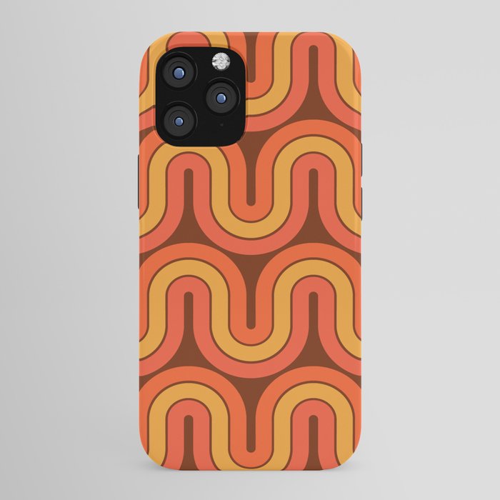 70s Retro Vintage Style Geometric Pattern Autumn Brown Orange and Yellow iPhone Case