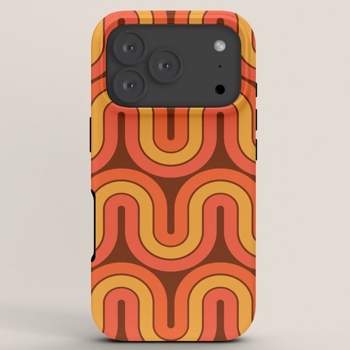 70s Retro Vintage Style Geometric Pattern Autumn Brown Orange and Yellow iPhone Case