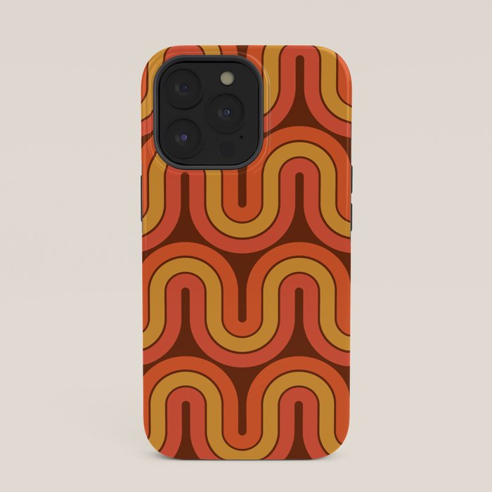 70s Retro Vintage Style Geometric Pattern Autumn Brown Orange and Yellow iPhone Case