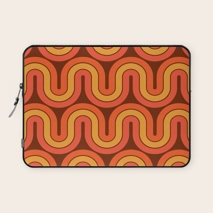 70s Retro Vintage Style Geometric Pattern Autumn Brown Orange and Yellow Laptop Sleeve