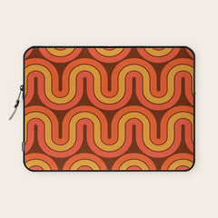 70s Retro Vintage Style Geometric Pattern Autumn Brown Orange and Yellow Laptop Sleeve