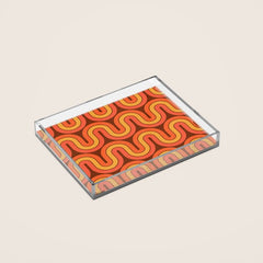 70s Retro Vintage Style Geometric Pattern Autumn Brown Orange and Yellow Acrylic Tray