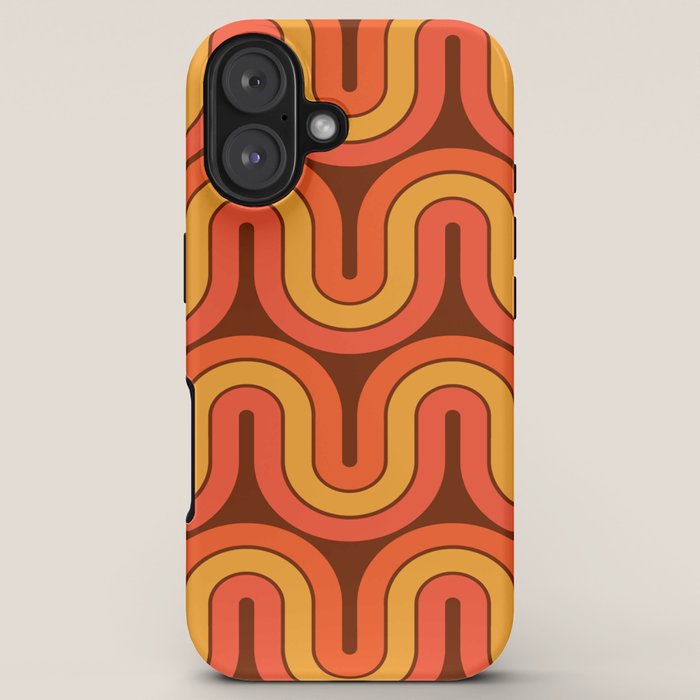 70s Retro Vintage Style Geometric Pattern Autumn Brown Orange and Yellow iPhone Case