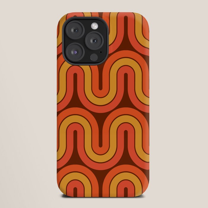 70s Retro Vintage Style Geometric Pattern Autumn Brown Orange and Yellow iPhone Case