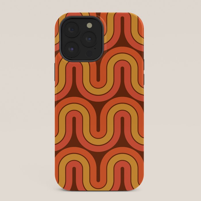 70s Retro Vintage Style Geometric Pattern Autumn Brown Orange and Yellow iPhone Case