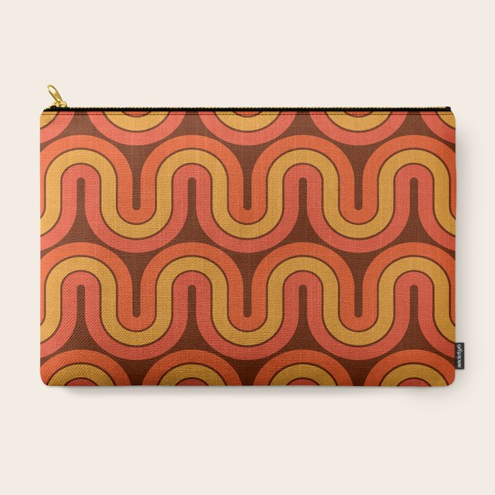 70s Retro Vintage Style Geometric Pattern Autumn Brown Orange and Yellow Carry All Pouch