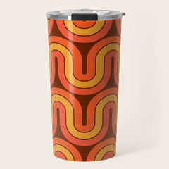 70s Retro Vintage Style Geometric Pattern Autumn Brown Orange and Yellow Travel Mug