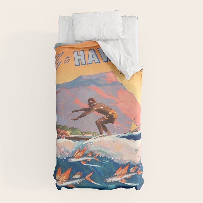1947 Fly To Hawaii By Clipper Pan American Travel Poster Duvet Cover