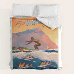 1947 Fly To Hawaii By Clipper Pan American Travel Poster Duvet Cover
