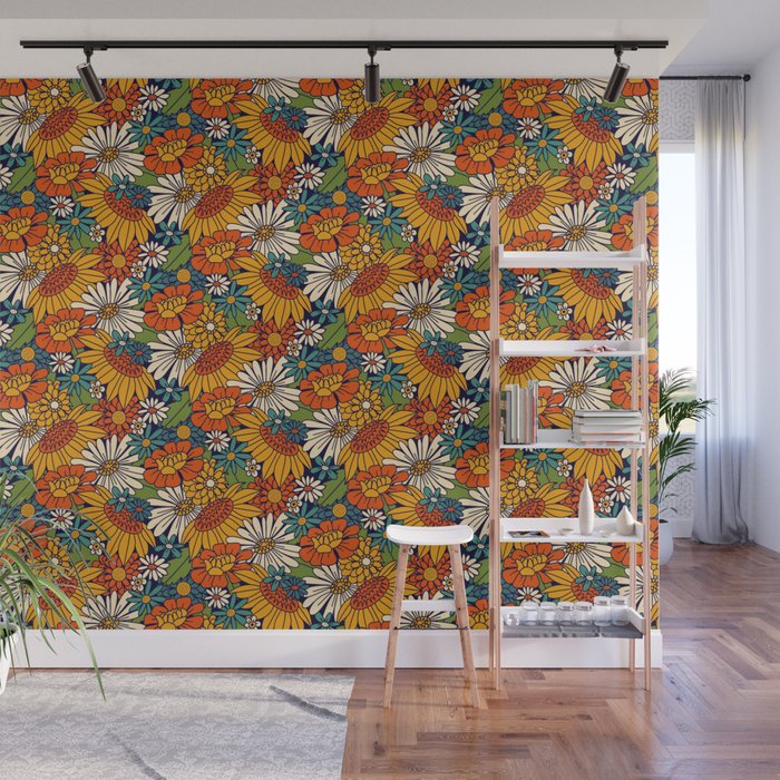 70s Retro Floral - Bold Wall Mural