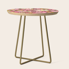 60s 70s Retro Floral Garden Cheerful Flower Pattern in Brown Pink Avocado Side Table