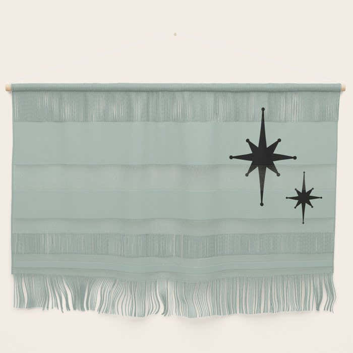 1950s Atomic Age Minimalist Starburst Pair in Black and 50s Celadon Teal Solid Wall Hanging