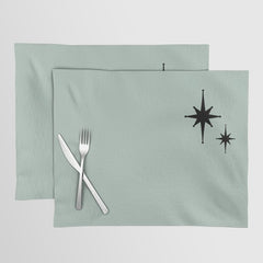 1950s Atomic Age Minimalist Starburst Pair in Black and 50s Celadon Teal Solid Placemat