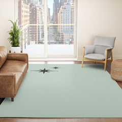 1950s Atomic Age Minimalist Starburst Pair in Black and 50s Celadon Teal Solid Rug