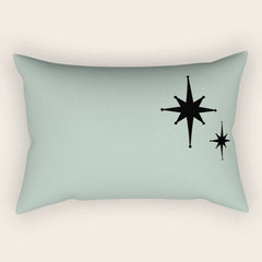 1950s Atomic Age Minimalist Starburst Pair in Black and 50s Celadon Teal Solid Rectangular Pillow