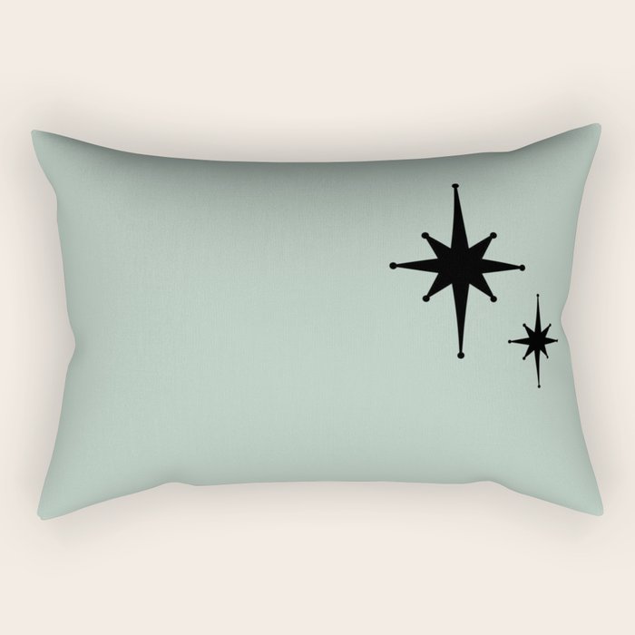 1950s Atomic Age Minimalist Starburst Pair in Black and 50s Celadon Teal Solid Rectangular Pillow