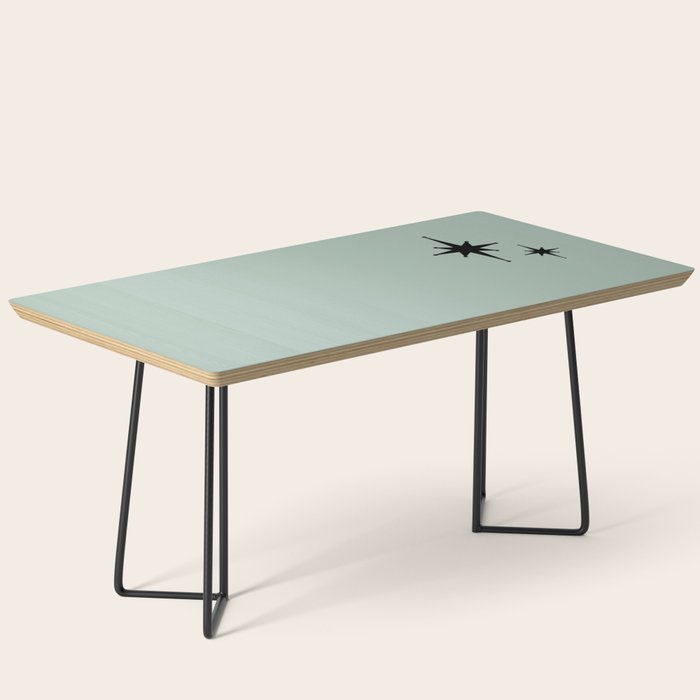 1950s Atomic Age Minimalist Starburst Pair in Black and 50s Celadon Teal Solid Coffee Table