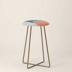 Twins' Minimalist Modern Mid Century Colorful Navy Blue Tan Shapes by Ejaaz Haniff Stool