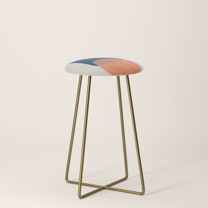 Twins' Minimalist Modern Mid Century Colorful Navy Blue Tan Shapes by Ejaaz Haniff Stool