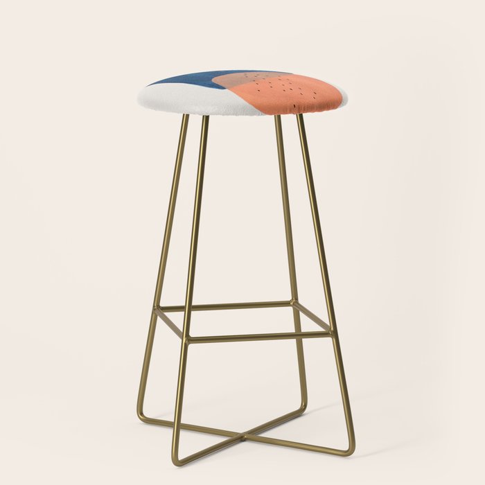 Twins' Minimalist Modern Mid Century Colorful Navy Blue Tan Shapes by Ejaaz Haniff Stool