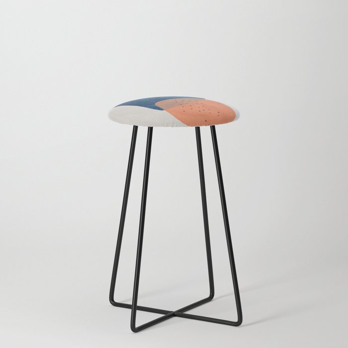 Twins' Minimalist Modern Mid Century Colorful Navy Blue Tan Shapes by Ejaaz Haniff Stool