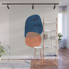 Twins' Minimalist Modern Mid Century Colorful Navy Blue Tan Shapes by Ejaaz Haniff Wall Mural