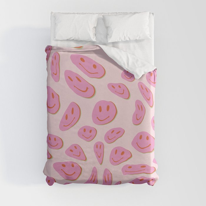 70s retro pink smiles pattern  Duvet Cover