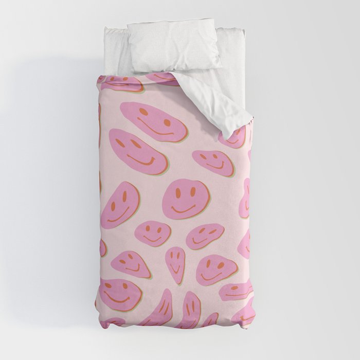 70s retro pink smiles pattern  Duvet Cover
