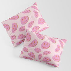 70s retro pink smiles pattern  Pillow Sham
