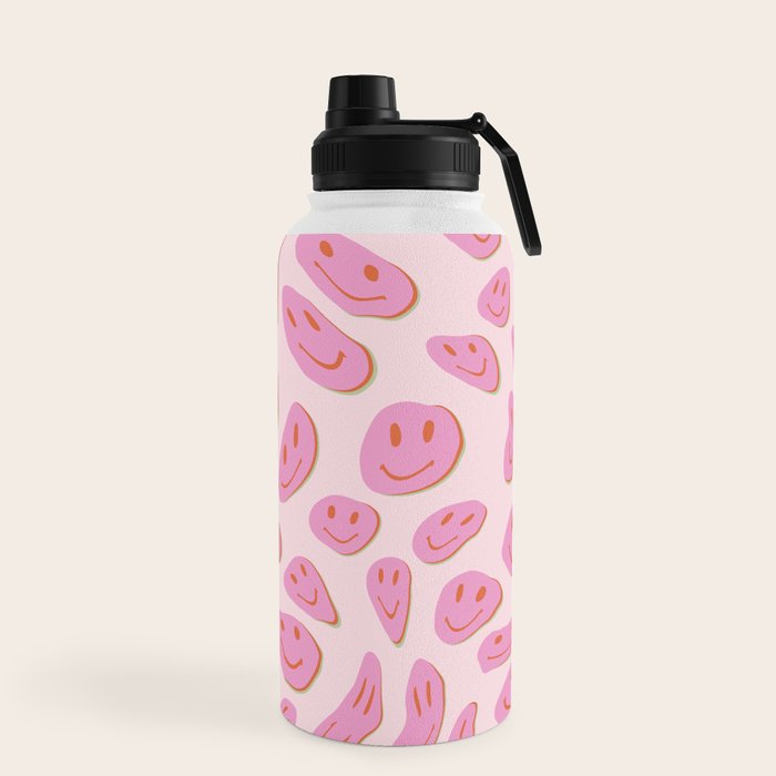 70s retro pink smiles pattern  Water Bottle
