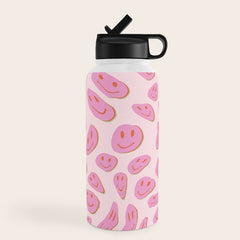 70s retro pink smiles pattern  Water Bottle