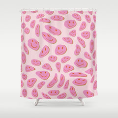 70s retro pink smiles pattern  Shower Curtain