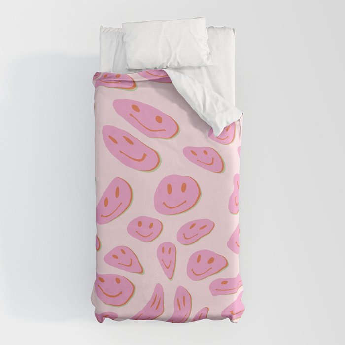 70s retro pink smiles pattern  Duvet Cover