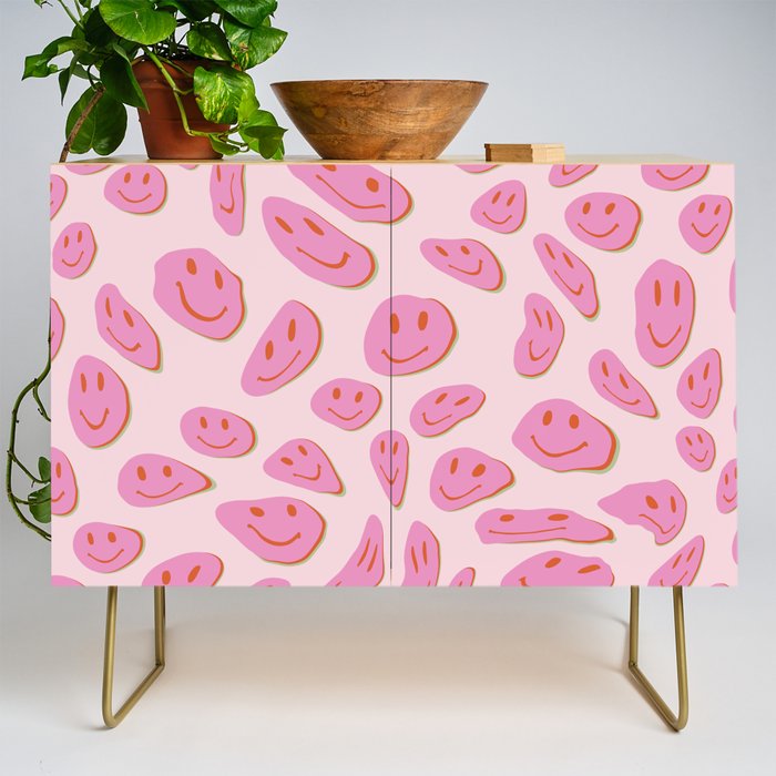 70s retro pink smiles pattern  Credenza