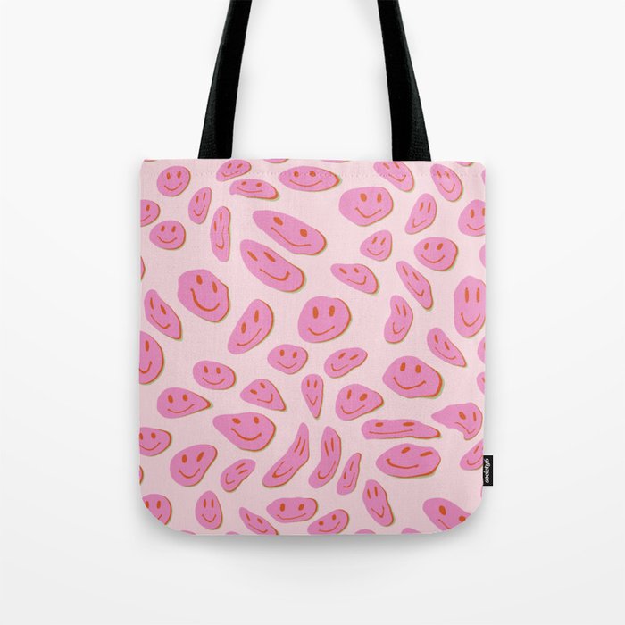 70s retro pink smiles pattern  Tote Bag