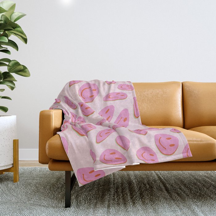 70s retro pink smiles pattern  Throw Blanket
