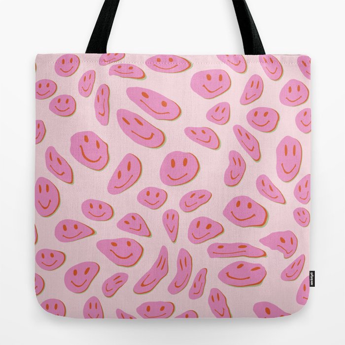 70s retro pink smiles pattern  Tote Bag