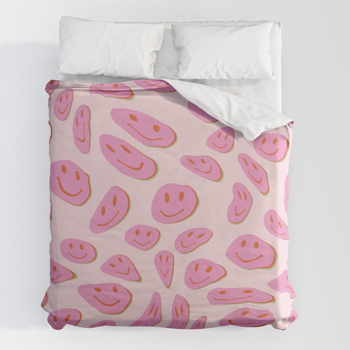 70s retro pink smiles pattern  Duvet Cover