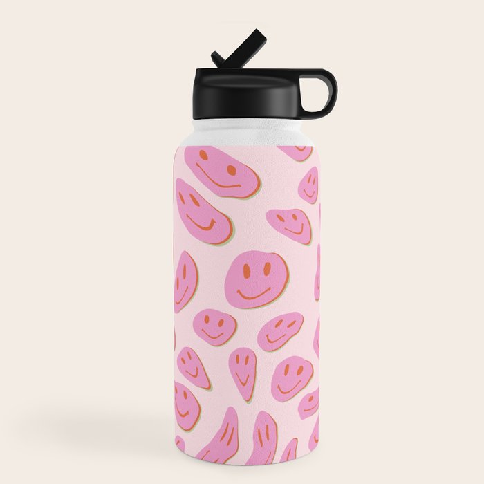 70s retro pink smiles pattern  Water Bottle