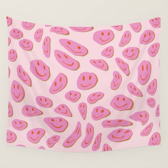 70s retro pink smiles pattern  Wall Tapestry