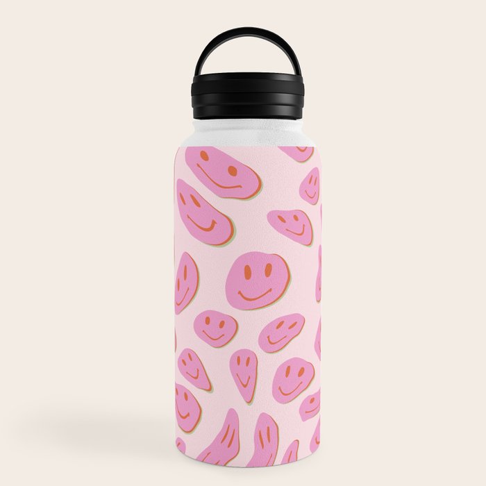 70s retro pink smiles pattern  Water Bottle
