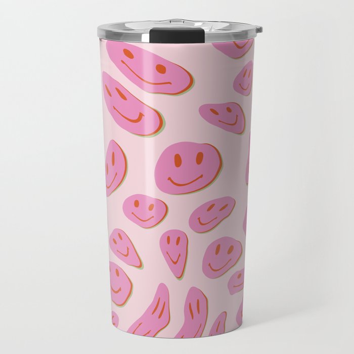 70s retro pink smiles pattern  Travel Mug