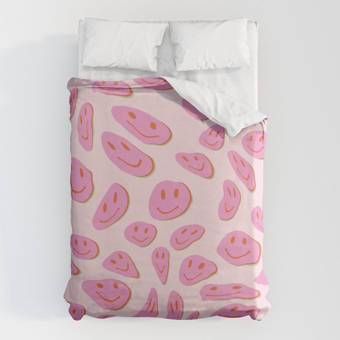 70s retro pink smiles pattern  Duvet Cover