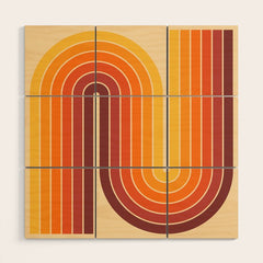 70s Retro Vintage Style Geometric Design 371 Autumn Wood Wall Art
