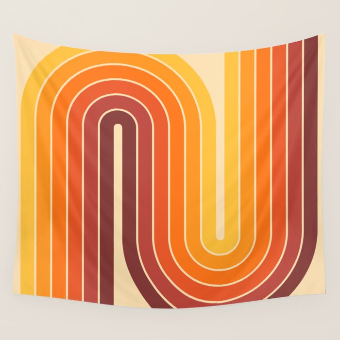 70s Retro Vintage Style Geometric Design 371 Autumn Wall Tapestry