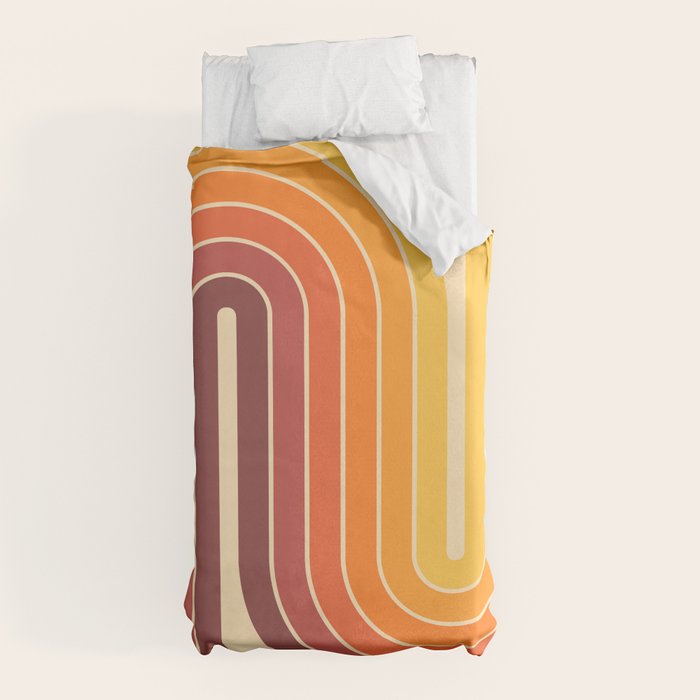 70s Retro Vintage Style Geometric Design 371 Autumn Duvet Cover