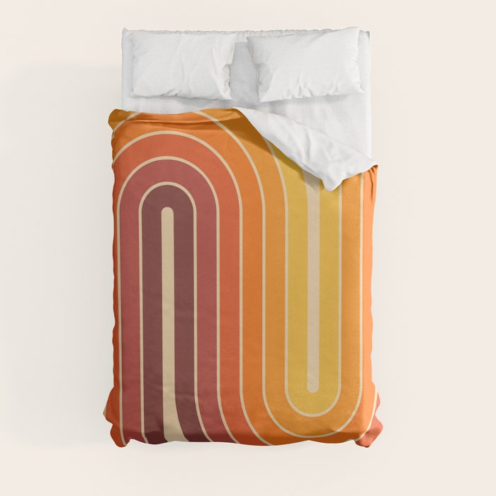 70s Retro Vintage Style Geometric Design 371 Autumn Duvet Cover